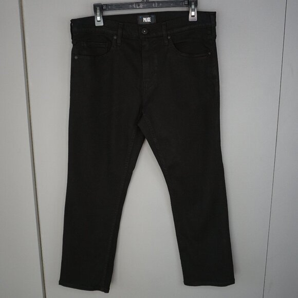 New Paige Federal Slim Straight Leg Cropped Jeans in Black Shadow size 32x26.5